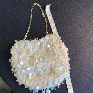 Elegant Cream Sequin Beaded Women's Bag Clutch Iridescent Gold Chain